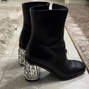 Tory Burch Black Leather Ankle Boots with Crystal Heels